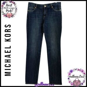 New Michael Kors Gold MK Logo Embellished Dark Denim Jeans Size 6 Host Pick